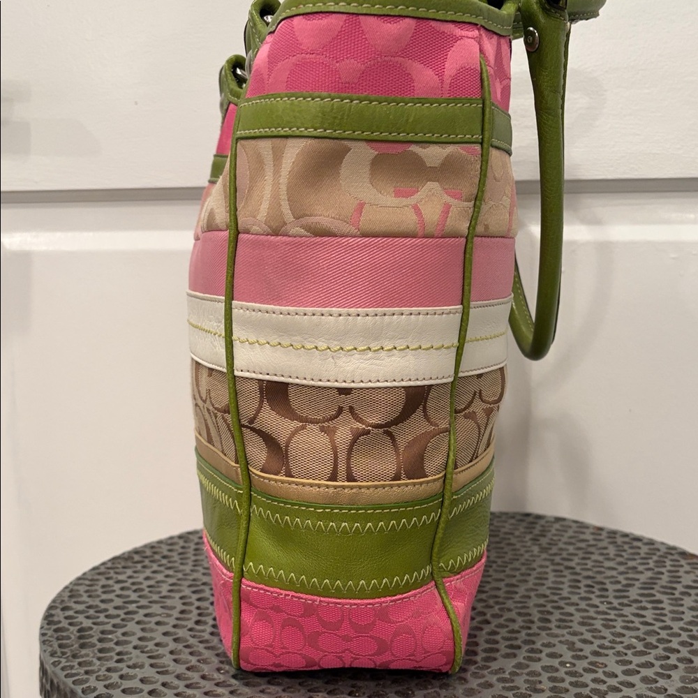 Y2K Coach Pink Lime Green Bleecker Patchwork Tote Bag 🩷🍋‍🟩 - Picture 5 of 14